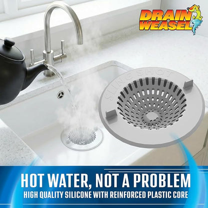 Drain Weasel Slingshot Kitchen Sink Drain Strainer Cover Basket, Food Catcher and Stopper, Screen Filter, Dishwasher Safe, Silicone and Plastic, 1 Pack