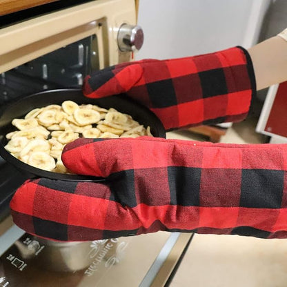 Oven Mitts and Potholders BBQ Gloves-Oven Mitts and Pot Holders with Recycled Infill Silicone Non-Slip Cooking Gloves for Cooking Baking Grilling (4-Piece Set) (Black/Red)