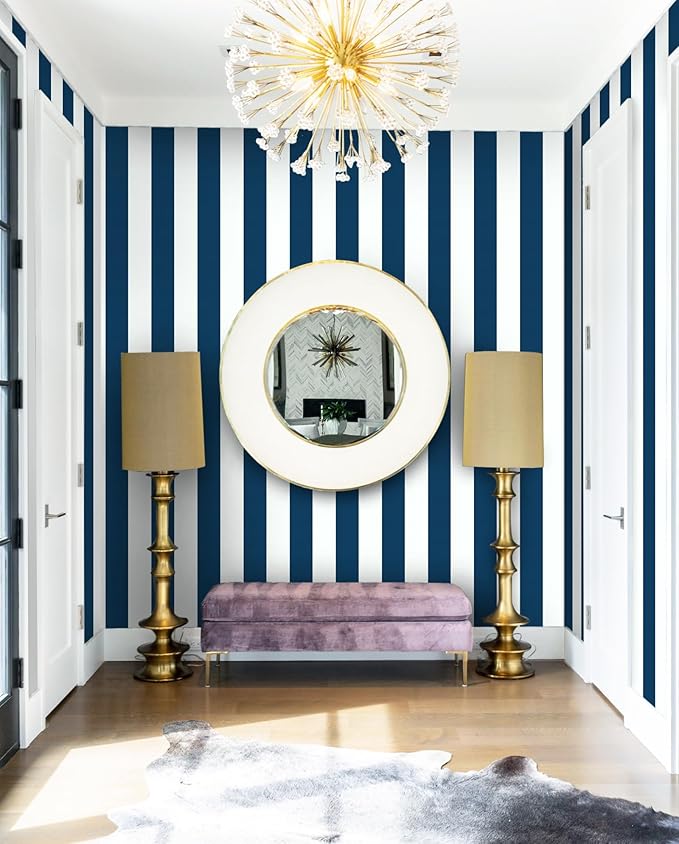 Guvana 118"x17.7" Blue and White Striped Contact Paper Navy Blue Peel and Stick Wallpaper Modern Removable Wallpaper Self-Adhesive Wall Paper for Accent Wall Countertop Shelf Drawer Decor