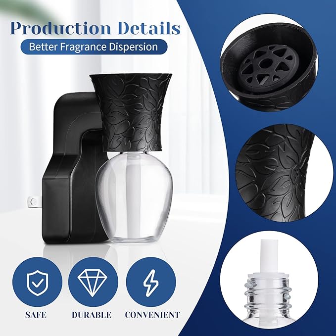 2 Pieces Wall Plug-in Diffuser Fragrance Plug with 4 Pieces Empty Bottles for Spreading Essential Oils Home Bathroom (Black)