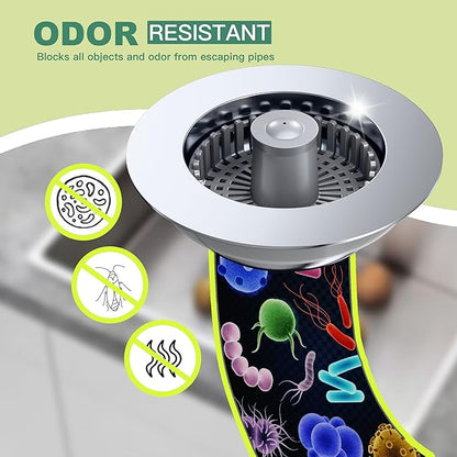 Kitchen Sink Drain Strainer, Sink Strainer, 3 in 1 Kitchen Sink Stopper, Sink Drain Stopper with an Extra Anti-Clog Sink Strainer Basket for Standard 3-1/2" Drain, Brass Material Electroplated Chrome