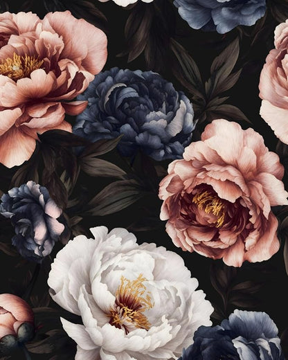Fvlow Vintage Floral Wallpaper Peel and Stick Dark Black White Red Rose Flowers Wall Paper 17.4" x 394" Waterproof Self Adhesive Removable Contact Paper for Bedroom Cabinets Table Drawers Home Decor