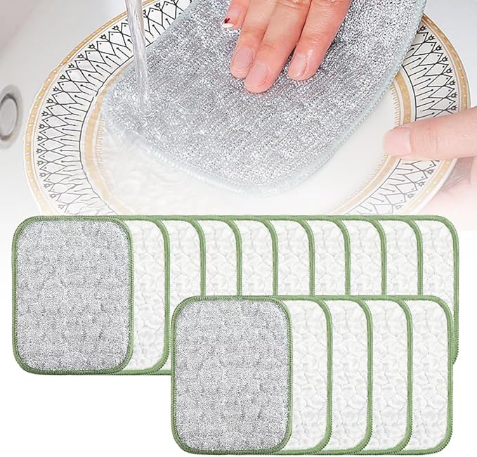Multipurpose Wire Dishwashing Rags for Wet and Dry, Double Layer Wire Cleaning Cloths for Sinks Pots Pans, Thick Non Scratch Wire Dishcloth Scrubbing Pads Kitchen Supplies, Towel Wire Cleaning (15)