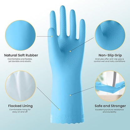 KAQ Rubber Kitchen Dishwashing Gloves: 4 Pairs Reusable Household Cleaning Glove for Washing Dishes with Cotton Liner