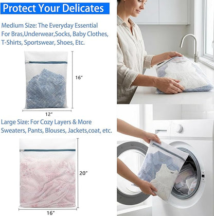 4Pcs Mesh Laundry Bags Delicates Lingerie Wash Bags for Washing Machine & Washer (2 Medium 12 x 16 Inches & 2 Large 16 x 20 Inches)