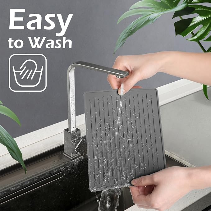 GeeRic Dish Drying Mats, Heat-resistant Silicone Mat for Kitchen Counter, Non-Slip Dish Dry Mat Dishwasher Safe Small, Gray