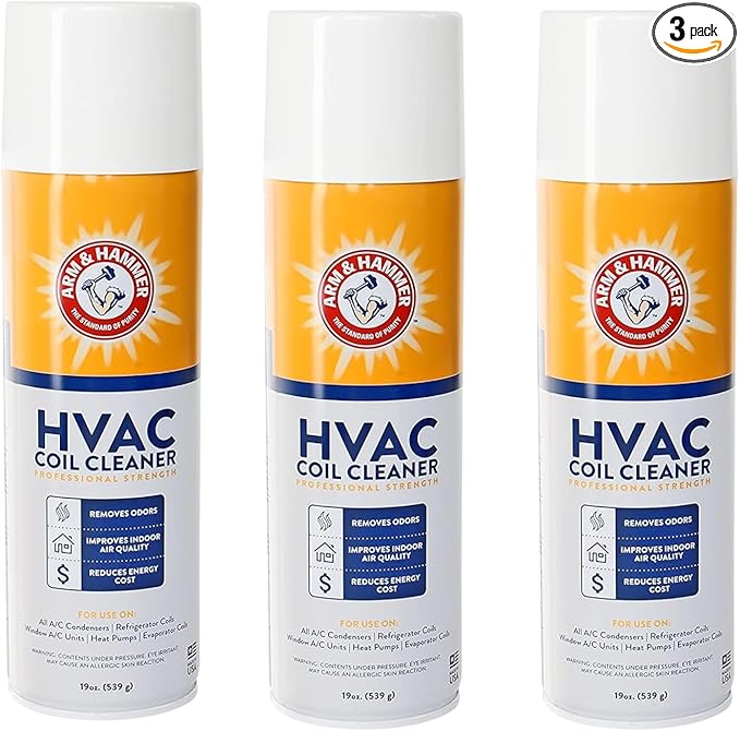 Arm & Hammer Biodegradable HVAC and Air Conditioner Coil Cleaner Foam Aerosol Spray, No Rinse, 19 fl. oz, AHCC-19 by Diversitech (3 Pack)