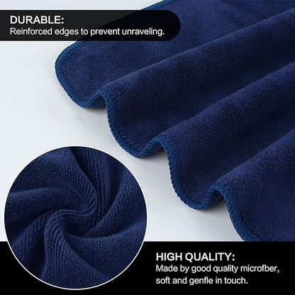 SINLAND Microfiber Facial Cloths Fast Drying Washcloth 12inch x 12inch (6pack, Blue+Navy Blue+Grey)