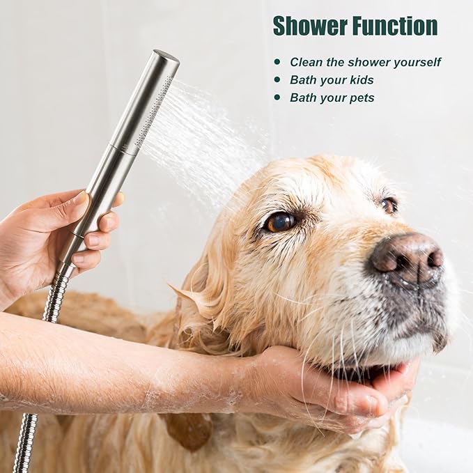 Heyalan Brass 2 in1 Function Handheld Spray Hand Shower High Pressure Handheld Sprinklert Shower Wand with Shower Hose and Adjustable Hand Shower Holder, Brushed Nickel