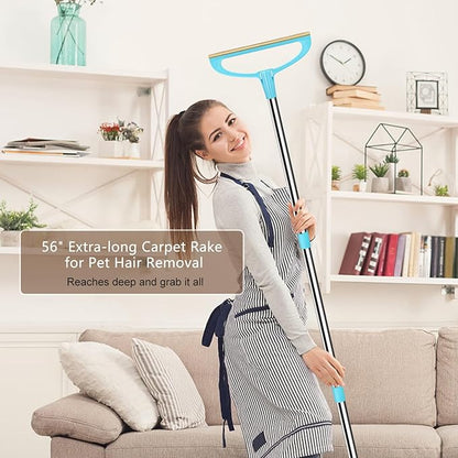 Carpet Rake for Pet Hair Removal, Pet Hair Removal Tool Set of 2, 56” Long Handle Carpet Pet Hair Removal Carpet Scraper Dog Cat Hair Remover for Sofa, Couch, Car, Rug,Stairs