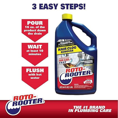 Roto-Rooter 351405 Hair Clog Remover Drain Cleaner, 64 oz