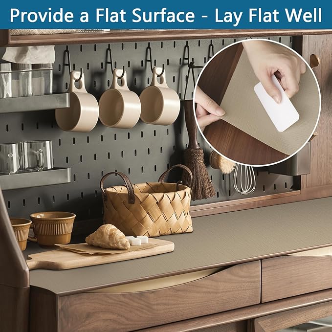 Self Adhesive Shelf Liner, Peel and Stick Drawer Liner Waterproof Contact Decor Liner with Grain Texture for Kitchen Walls Cabinets, Bedroom Classroom, Cover Book (Khaki, 23.6 x 118.1 inches)