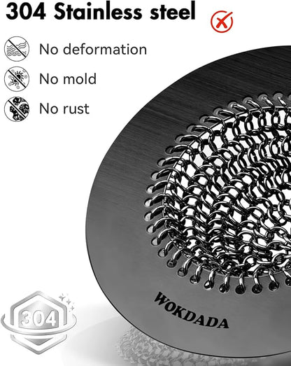 Wokdada Black Kitchen Sink Strainer, Flippable Mesh Sink Drain Strainer, 304 Stainless Steel Sink Screen, Easy Clean Large Basket Strainer, Garbage Disposal Cover Fit for Standard Kitchen Drain