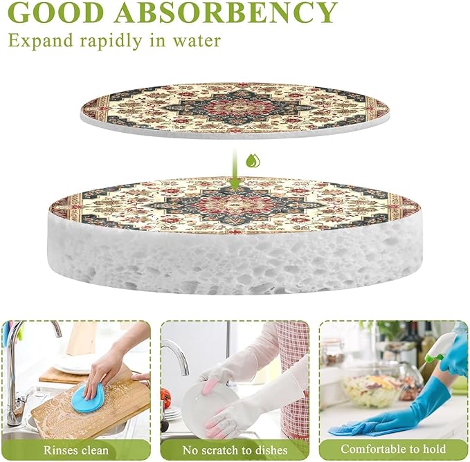 Vintage Carpet Texture Kitchen Scrub Sponges, Pop-up Kitchen Cleaning Sponges Reusable Dish Washing Sponges for Bathroom Household Cleaning 3 Pack - Non Scratch Scrubber