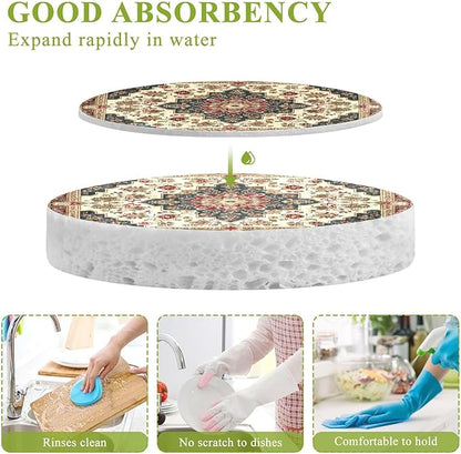 Vintage Carpet Texture Kitchen Scrub Sponges, Pop-up Kitchen Cleaning Sponges Reusable Dish Washing Sponges for Bathroom Household Cleaning 3 Pack - Non Scratch Scrubber
