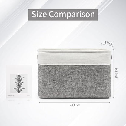 Storage Bins Large Fabric Storage Baskets for Shelves 3 Pack, Decorative Linen Closet Baskets with Handles for Organizing, Shelf, Clothes, Home, Office, 15x11x9.5Inches (Grey&White)