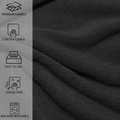 MRD's Home 12" x 12" Black Microfiber Cleaning Cloth,40Pack Multi-Purpose Reusable Cleaning Cloth Wipes Rags,Lint Free,Scratch & Streak-Free Cloth Black Microfiber Towels for Car House Wash