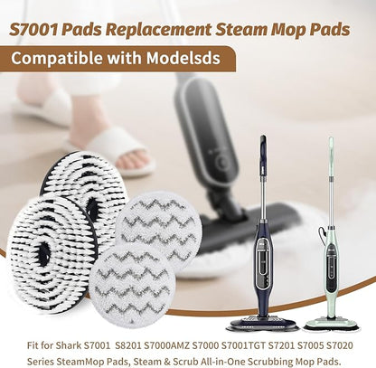 2 Pack Steam Mop Brush Head (White) and 2 pack steam mop replacement pads (Gray), Upgraded Mop Pad Replacement Brush Heads Compatible with Shark Steam Mop S7000 S7001 S7020 S7005 S8021 S8001 etc