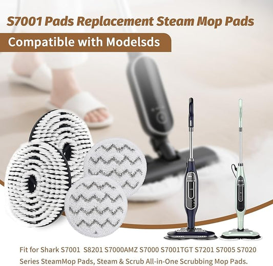 2 Pack Steam Mop Brush Head (White) and 2 pack steam mop replacement pads (Gray), Upgraded Mop Pad Replacement Brush Heads Compatible with Shark Steam Mop S7000 S7001 S7020 S7005 S8021 S8001 etc