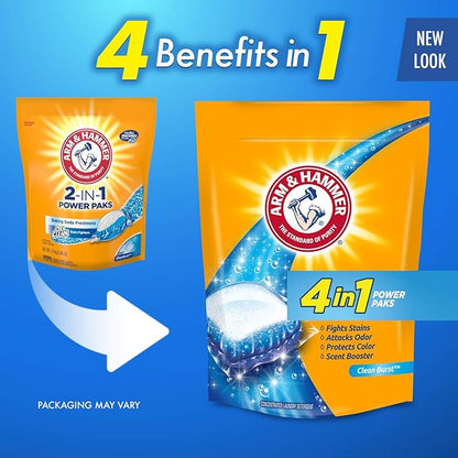 Arm & Hammer 4-in-1 Laundry Detergent Power Paks, Fresh, 58 Count (Pack of 4)