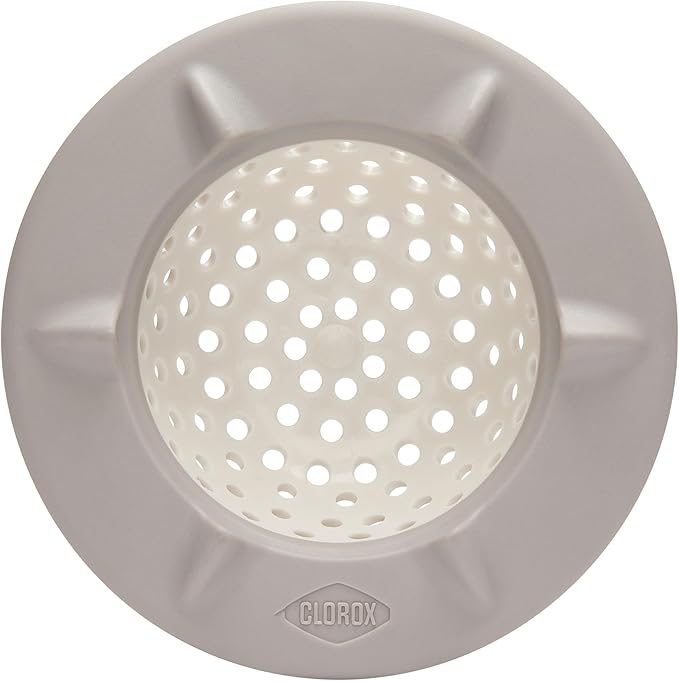 Clorox KeptClean Kitchen Waterflow Sink Strainer – Made with Recycled Materials, Prevents Clogged Drains and Water Backups, Protects Dishware, Easy Clean, 2-Pack – Almond Cream