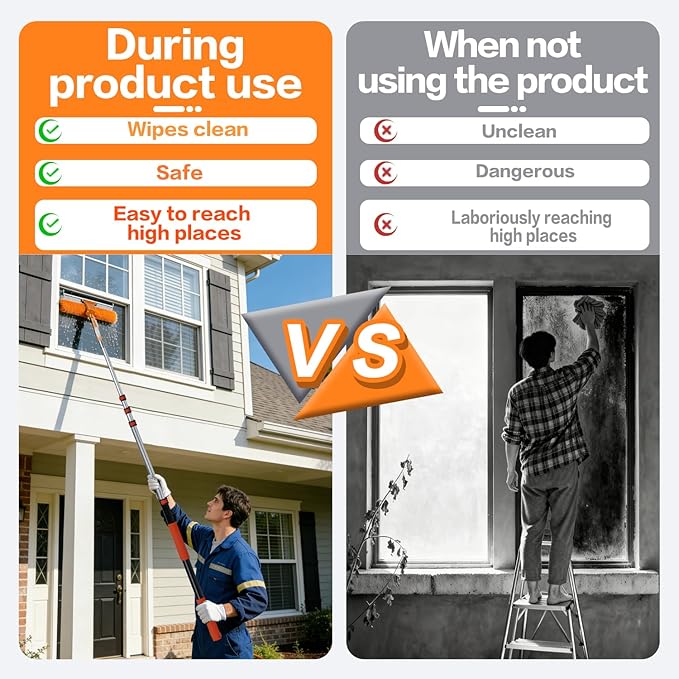 26FT High Reach Duster Cleaning Kit with 5-20 FTExtension Pole, High Ceiling Fan Cleaner Duster Tool for Fan Blades, Extendable Reusable Cobweb, Feather, Window Cleaning Squeegee Kit (20FT)