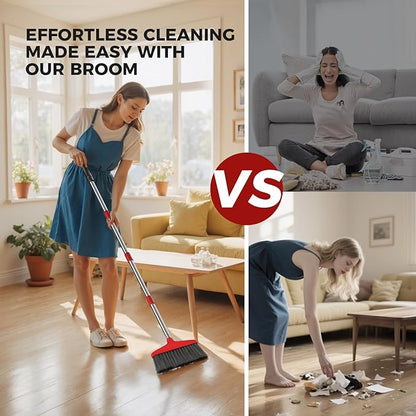 Handy Broom, Indoor/Outdoor Brooms, Duty Kitchen Broom, for Home Garage Kitchen Office Courtyard Lobby Patio Lawn Concrete (2, Red)
