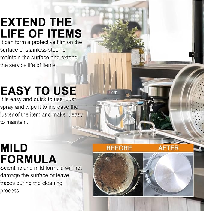 2PCS Kitchen Heavy Duty Cleaner Spray, Stainless Steel Cleaner, Kitchen Cookware Oil Stains, Black Dirt On the Bottom of Pots, Heavy Oil Cleaner, Duty Cleaner Spray