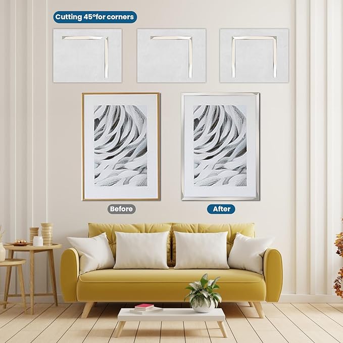 Peel and Stick Molding Trim Waterproof Mirror Tape Border Flexible Wall Trim Molding Self Adhesive for Home Decoration Wall Protection(32.8 Ft)