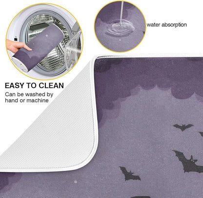 Halloween Flying Witch Oversized Dish Drying Mat Dish Drying Pad for Kitchen Counter Heat Resisant Mat 16 x 18 Drying Matt