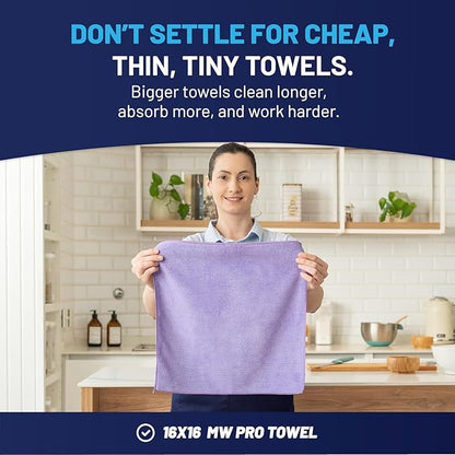 MW PRO Microfiber Cleaning Cloths Purple (12 Pack, 12x12) - Commercial Janitorial Towels & Lint Free Rags - Heavy Duty for Auto Detailing, Glass Windows, Housekeeping & Screens - Washable 300+ Times