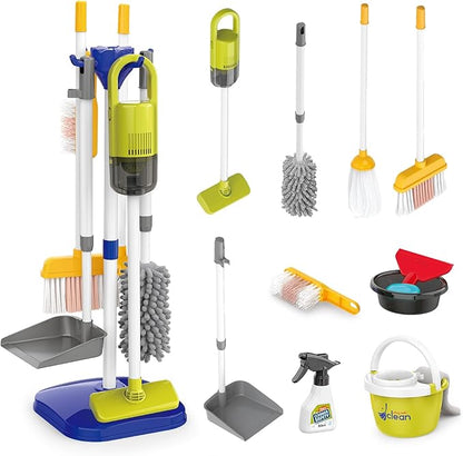 Kids Cleaning Toys Set,14PCS Toddler Cleaning Toys with Broom and Dustpan Mop Set, 2in1 Vacuum That Really Works,Toddler Vacuum Cleaner, Pretend Play Cleaning Supplies for Boys Girls Age 3-8 (Blue)