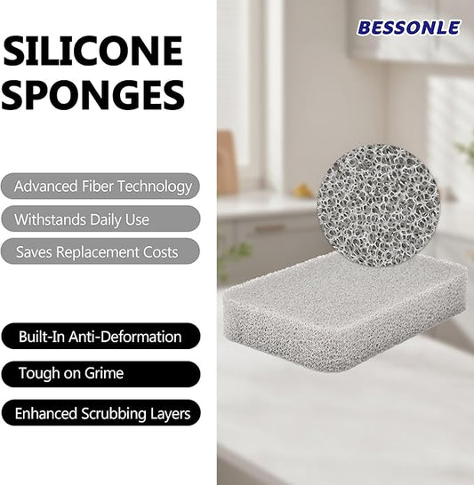 8 Pack Silicone Scrubbing Sponges, Heavy-Duty, Non-Scratch Kitchen Sponges - Reusable, Odor-Free, Perfect as Cleaning for Dishes, Non-Stick, Countertops (Grey)