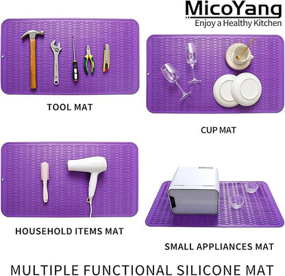 MicoYang Silicone Dish Drying Mat for Multiple Usage,Easy clean,Eco-friendly,Heat-resistant Silicone Mat for Kitchen Counter or Sink,Refrigerator or Drawer Liner Purple 4XL 32 inches x 18 inches