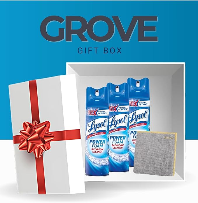 GROVE Power Foam Bathroom Cleaner Spray 24 oz Bundle with Microfiber Cloth - Powerful Foaming Bathroom Cleaner for Soap Scum and Limescale Removal - Leaves Surfaces Sparkling Clean - (4 Items)