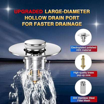 Bathroom Sink Drain Strainer, Pop Up Sink Drain Filter with Removable Stainless Steel Filter Basket Hair Catcher, Bathroom Sink Drain Stopper, for Us Bathroom Sink Stopper Replacement (1pcs)