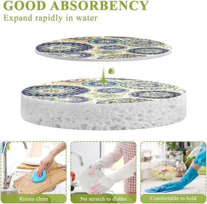 Mandala Kitchen Scrub Sponges, Pop-up Kitchen Cleaning Sponges Reusable Dish Washing Sponges for Bathroom Household Cleaning 3 Pack - Non Scratch Scrubber