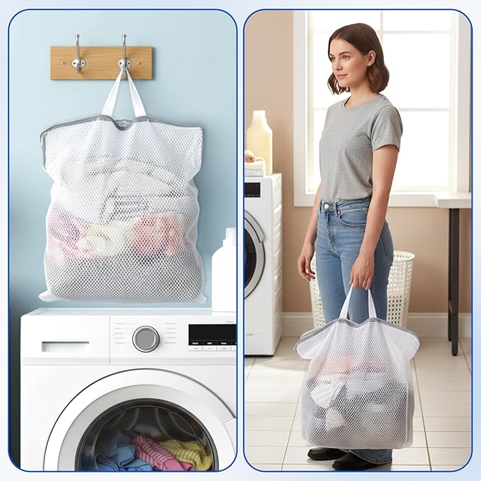 3Pcs 22" x 15" Mesh Hanging Laundry Bags for Washing Machine, Wash Bag for Clothes Delicates Lingerie, Durable Honeycomb Mesh Laundry Bags for Socks