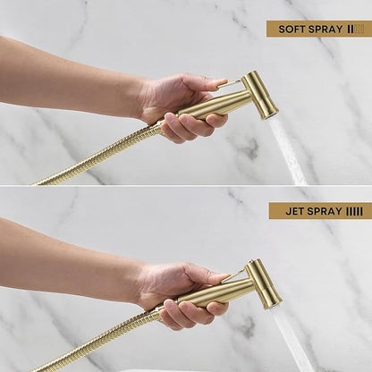 Purrfectzone Bidet Sprayer for Toilet, Bidet Sprayer for Feminine Wash, Premium Stainless Steel Jet Spray for Toilet, Wall-Mounted or Toilet Tank Mounted - Brushed Gold