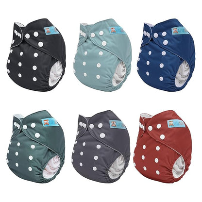 ALVABABY Baby Cloth Diaper 6 Pack with 12 Inserts One Size Cloth Diaper Covers Adjustable Washable Reusable for Baby Girls and Boys