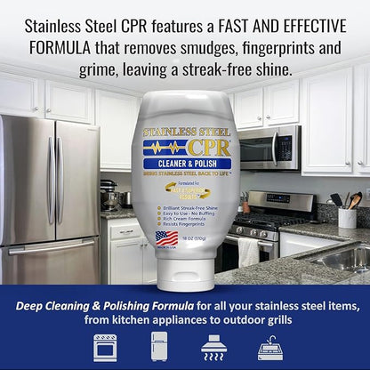 Stainless Steel CPR Kitchen Stainless Steel Cleaner and Polish for Appliances- Cleaner Removes Fingerprints, Water Marks and Grease. Refrigerator Cleaners, Stoves, & Dishwashers (18 Ounce (Pack of 2))