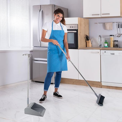 Nosiny 6 Broom and Dustpan Set with 48 Inches Long Handle with Stand up Dustpan Combo Set Large Size and Stiff Broom Dust Pan for Office Kitchen Lobby Floor Use