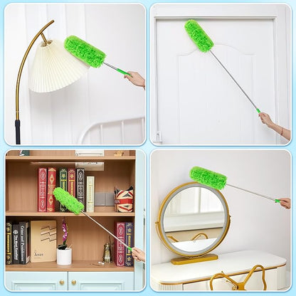 Tanlade 12 Pcs Microfiber Feather Duster for Cleaning 13-31 Inch Extendable Cobweb Dusters Ceiling Fan Duster Washable Bendable Tool for Office Car Window Furniture (Green)