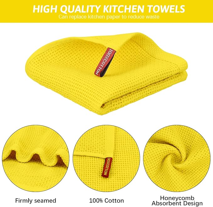 Nialnant 6 Pack Yellow Kitchen Dish Cloths, 100% Cotton Waffle Weave Dish Towels for Drying Dishes, Quick Drying Kitchen Towels, Soft Absorbent Dish Rags - 12x12 in