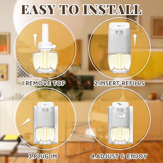 Plug In Air Freshener Starter Kit with Warmer – 9 Scented Oil Refills + 1 Diffuser in Jasmine, Hawaiian, Cotton, 5.94 Fl Oz, Compatible with Air Wick & Glade, Not Include Glade Plus