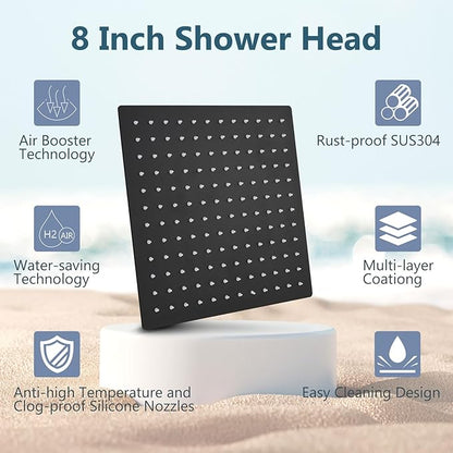 Aolemi Shower Faucet Set, High Pressure Shower System with 2-in-1 Handheld Sprayer, Wall Mount Fixture Combo with Rough-in Valve, 8 Inch Shower Head, Matte Black