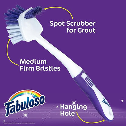Fabuloso Tile Brush with Spot Scrubber, Long Bathroom Cleaning Brush with Medium Bristles, Shower Scrubber with Hanging Hole for Tile, Grout, Tubs, Floors and Bathroom Walls, 11 Inch