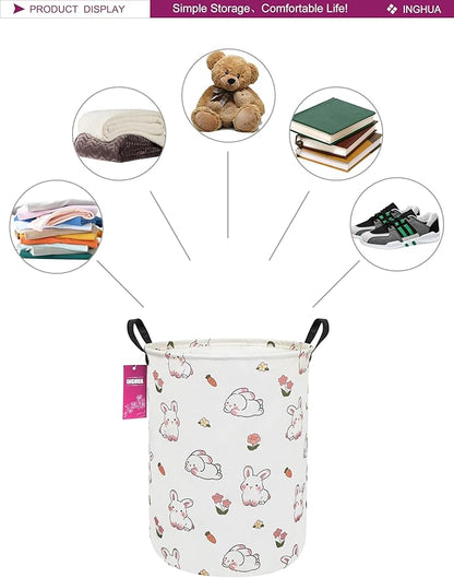 Laundry Hamper Large Canvas Fabric Lightweight Storage Basket/Toy Organizer/Dirty Clothes Collapsible Waterproof for College Dorms, Boys and Girls Bedroom,Bathroom(rabbit)
