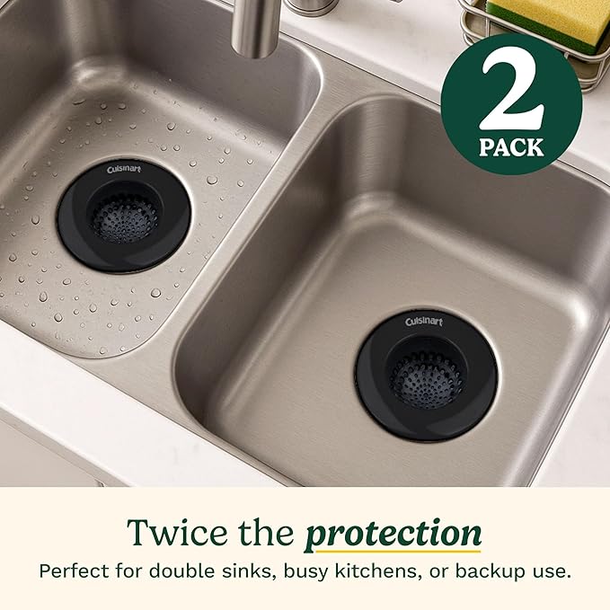 Cuisinart Sink Strainers- 2 Pack Kitchen Sink Drain Strainer & Food Catcher with Enamel-Coated Stainless Steel Rim and Silicone Base, Fits Standard 3.5" Drains, Outer Diameter 4.35", Scratch-Safe