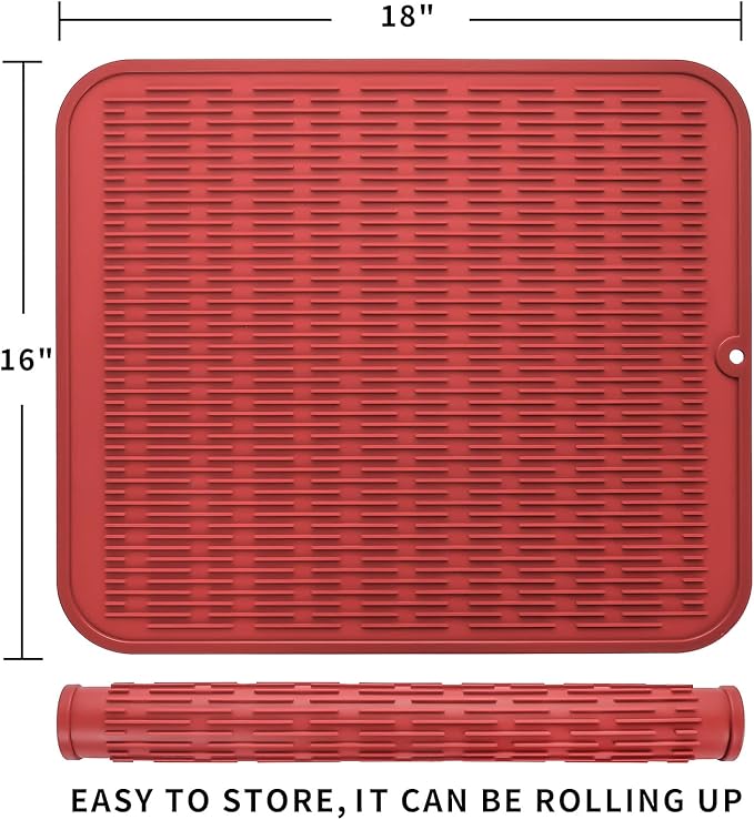 MicoYang Silicone Dish Drying Mat for Multiple Usage,Easy clean,Eco-friendly,Heat-resistant Silicone Mat for Kitchen Counter or Sink,Refrigerator or Drawer Liner Red 2XL 24 inches x 18 inches